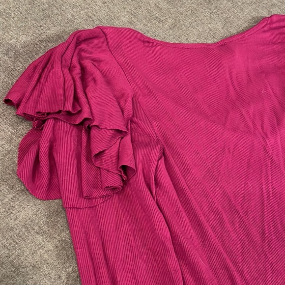 FREE PEOPLE Ruffle Shoulder long sleeved top FUCHSIA XS - Picture 8 of 11